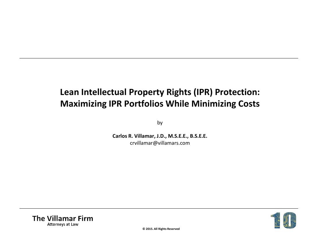 First slide of: Lean Intellectual Property Rights (IPR) Protection