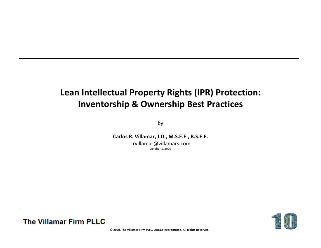 Lean IPR Protection: Inventorship & Ownership Best Practices — presentation cover
