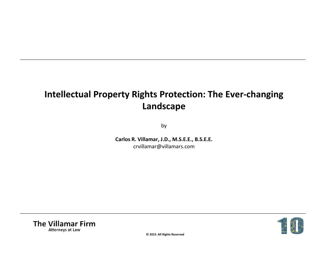 First slide of: Intellectual Property Rights Protection: The Ever-changing Landscape