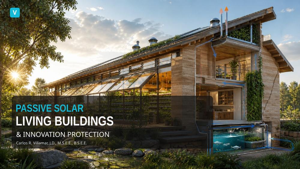 First slide of Passive Solar Living Buildings & Innovation Protection by Carlos R. Villamar