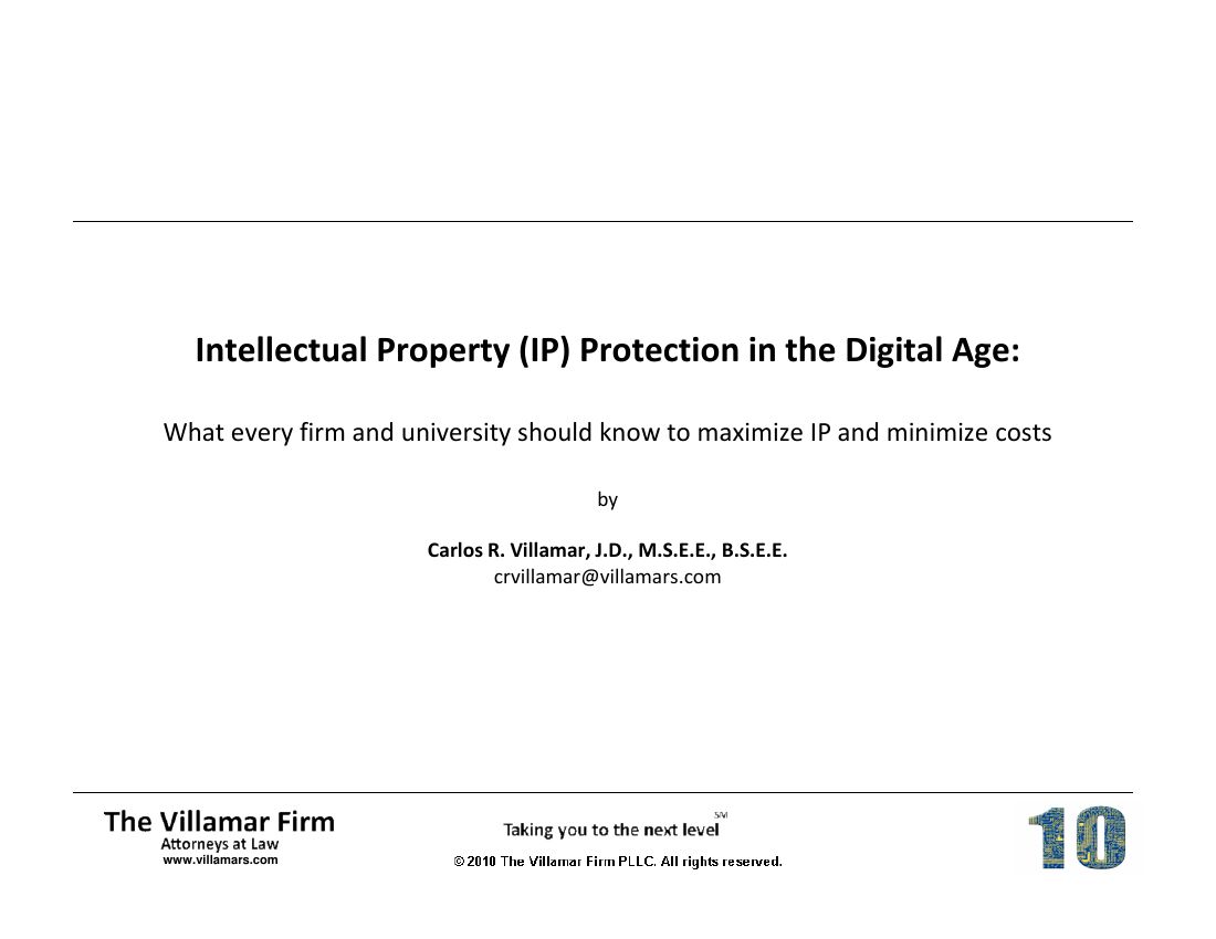 First slide of: Villamar, "Intellectual Property (IP) Protection in the Digital Age"