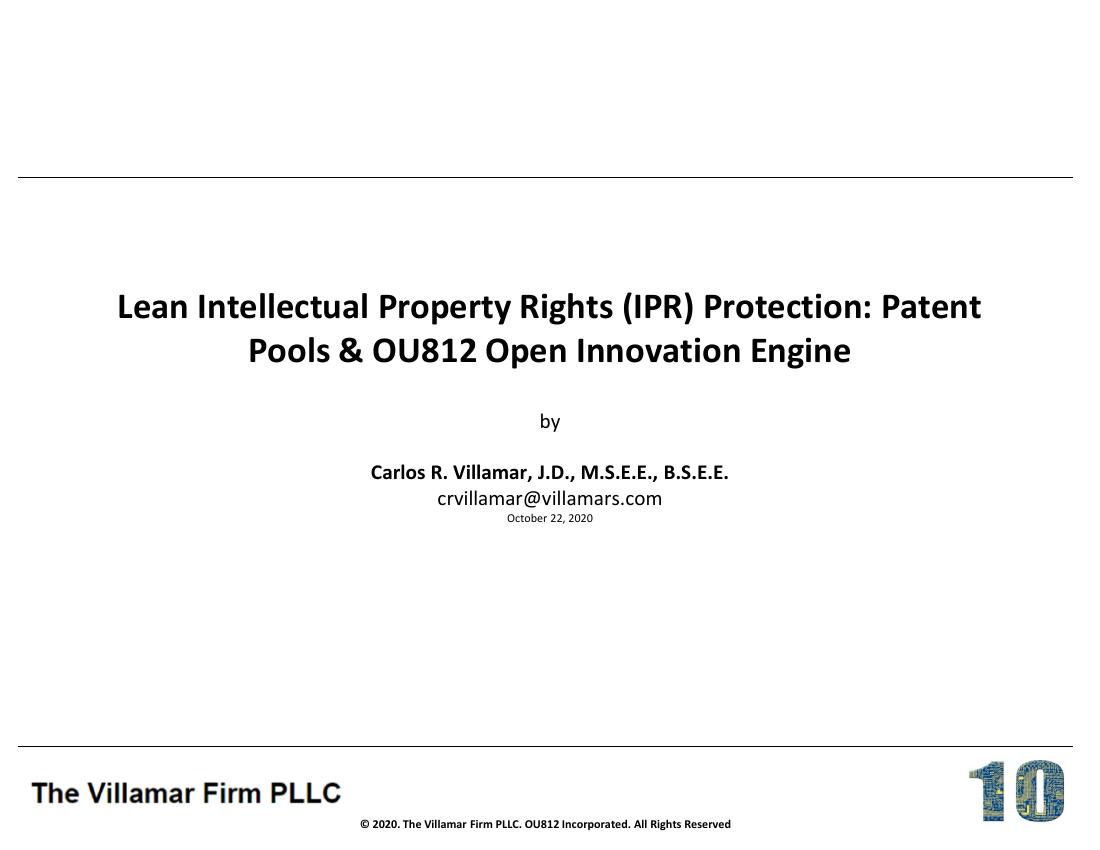 Lean IPR Protection: Patent Pools & OU812 Open Innovation Engine — presentation cover